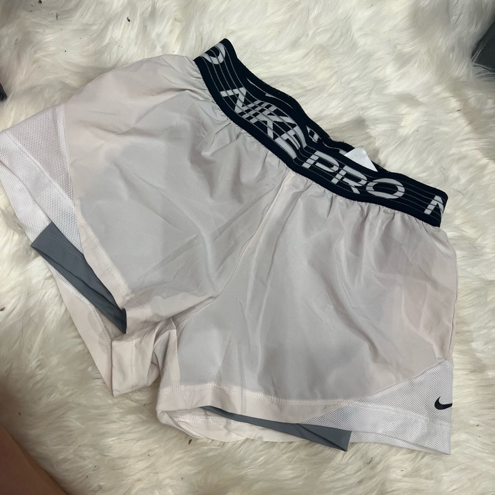 Nike White and Gray Athletic Shorts Performance Design